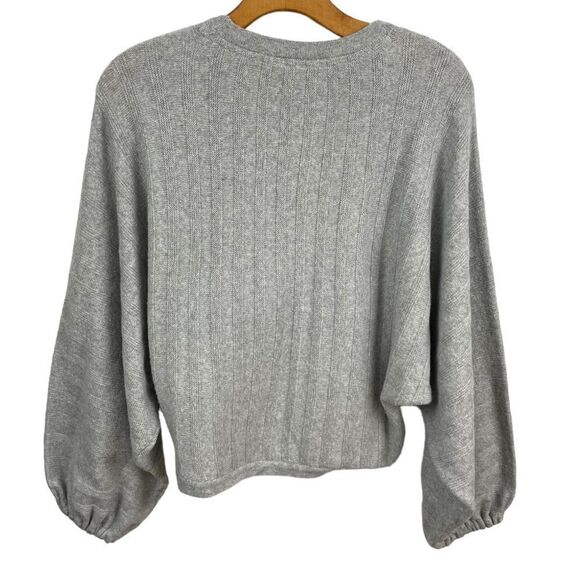 Noisy May Grey Ribbed Arc Cropped Balloon Sleeve Sweater Size XS - Picture 3 of 9